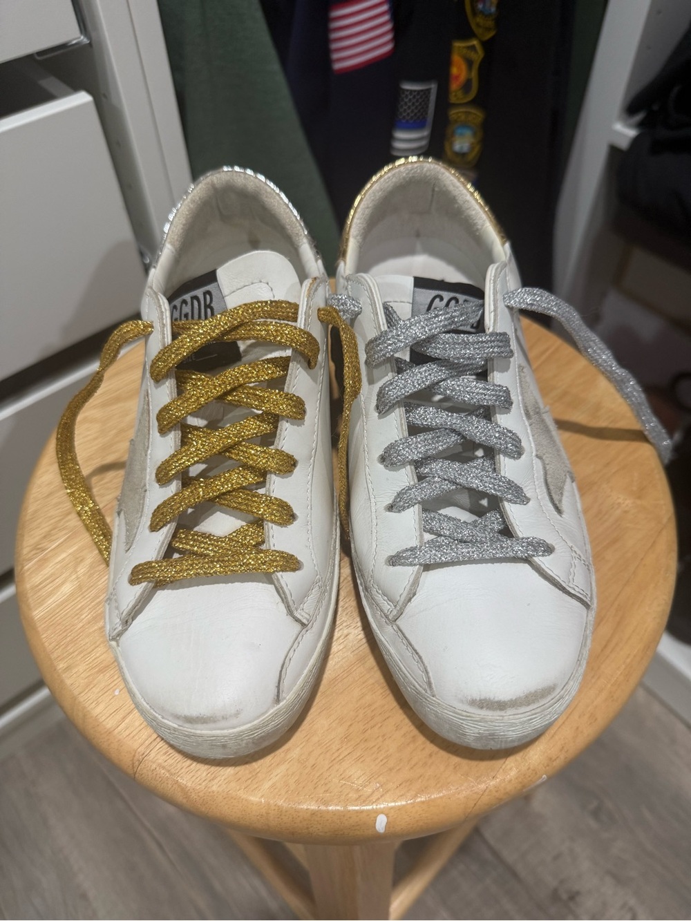 Golden Goose White Sneakers with Gold and Silver Laces